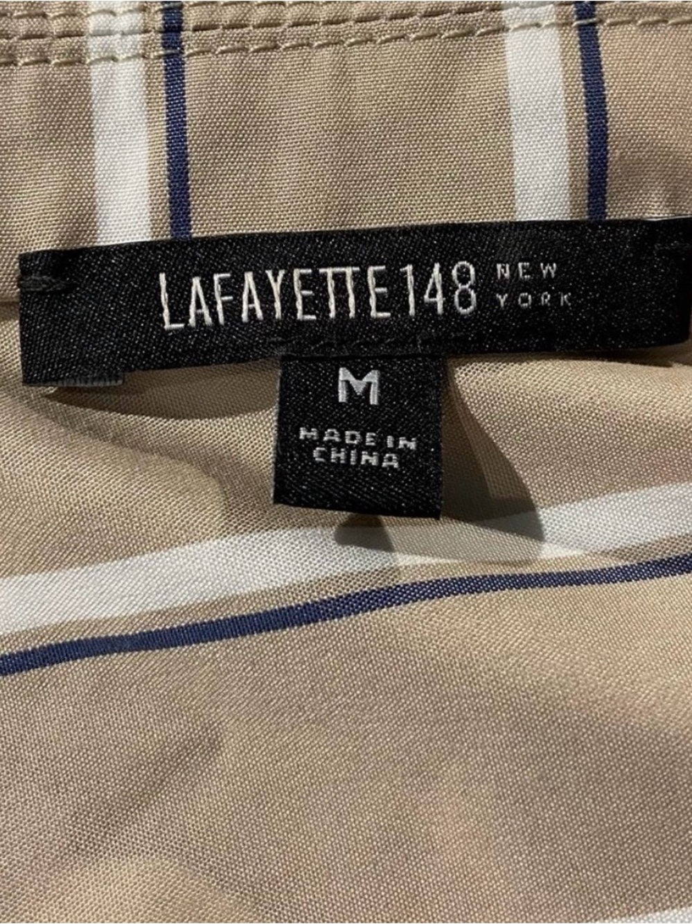 Lafayette 148 New York Beige and White Striped Sleeveless Button-Down Top - Picture 2 of 4